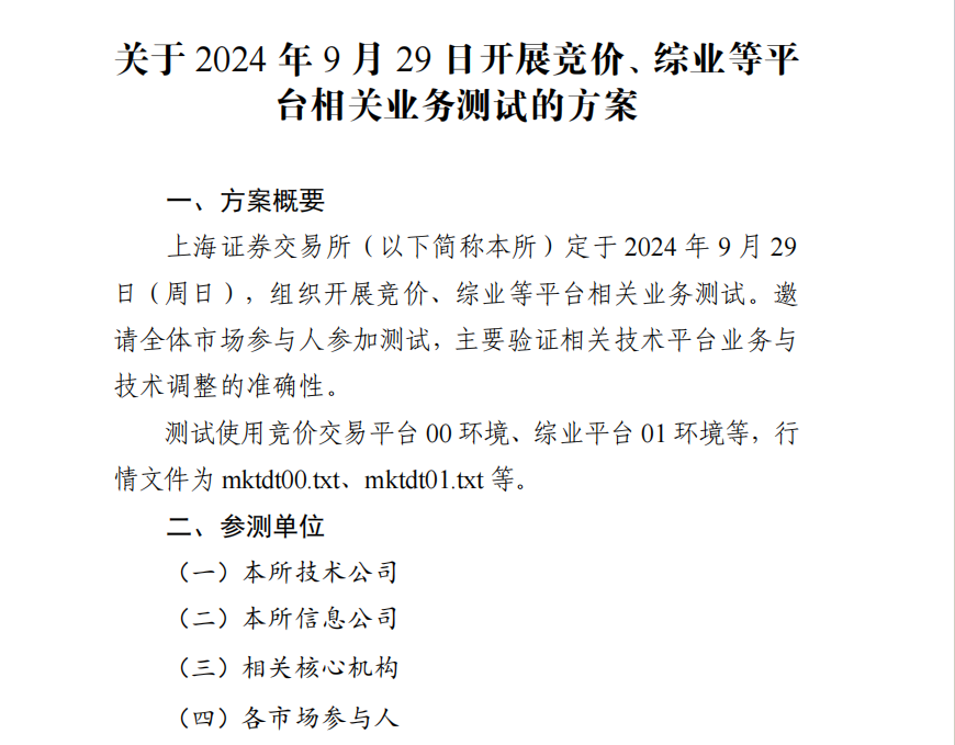 今日上交所全网测试！划重点：集中申报大量订单时 验证竞价处理平稳运行