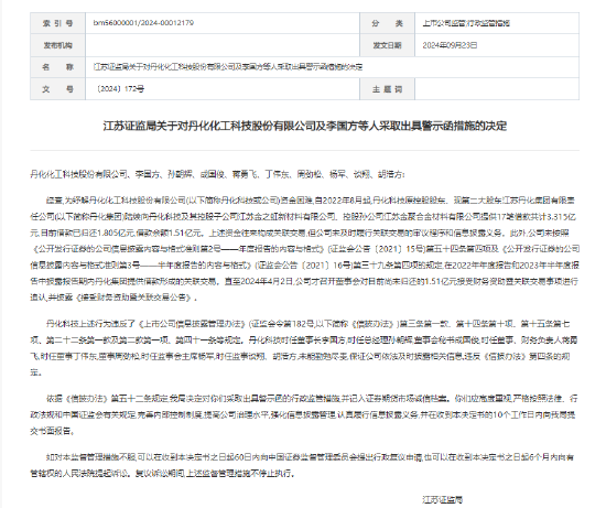 两年前的借款今年才披露！尚有1.51亿元未归还 丹化科技及相关责任人收警示函